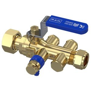 Raminex Terugstroombeveiliging TBE-EA met kogelkraan en aftapper 3/4"wartel x 15mm knel