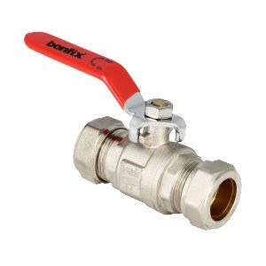 Bonfix Kogelkraan messing vernikkeld met rode hendel 22mm knel