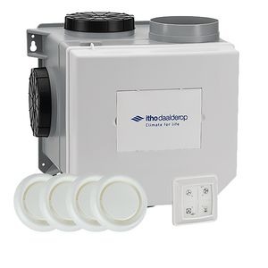 Itho Daalderop Woonhuisventilator 'alles in 1 pakket' CVE-S ECO interne vochtsensor euro-& Perilexstekker incl. bediening RFT Auto + 4 ventielen