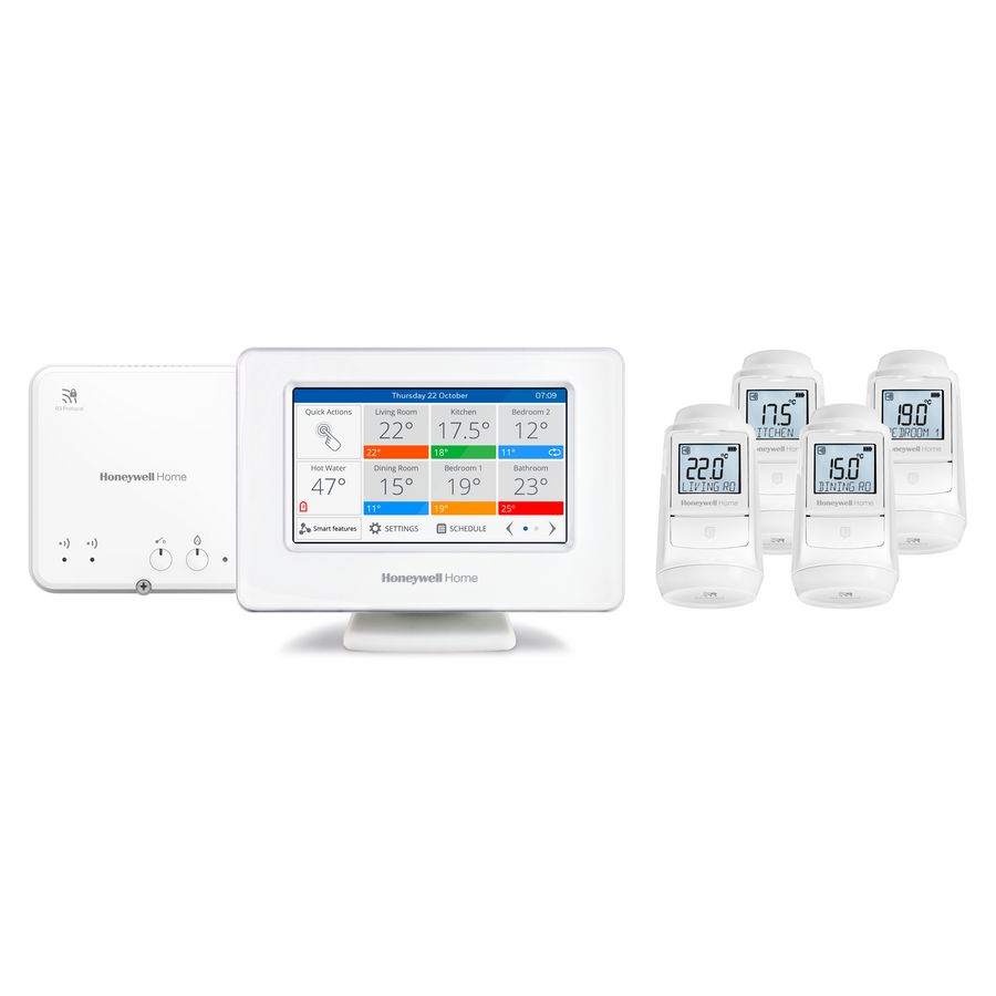 Evohome 4-zone radiatorpakket met stuurmodule incl. 4 knoppen Honeywell Home