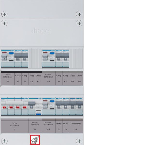 Hager 6-groepenverdeler, HS, 3x ALS 63A +PV HACO 16A/300mA +kookgroep, 1/3f