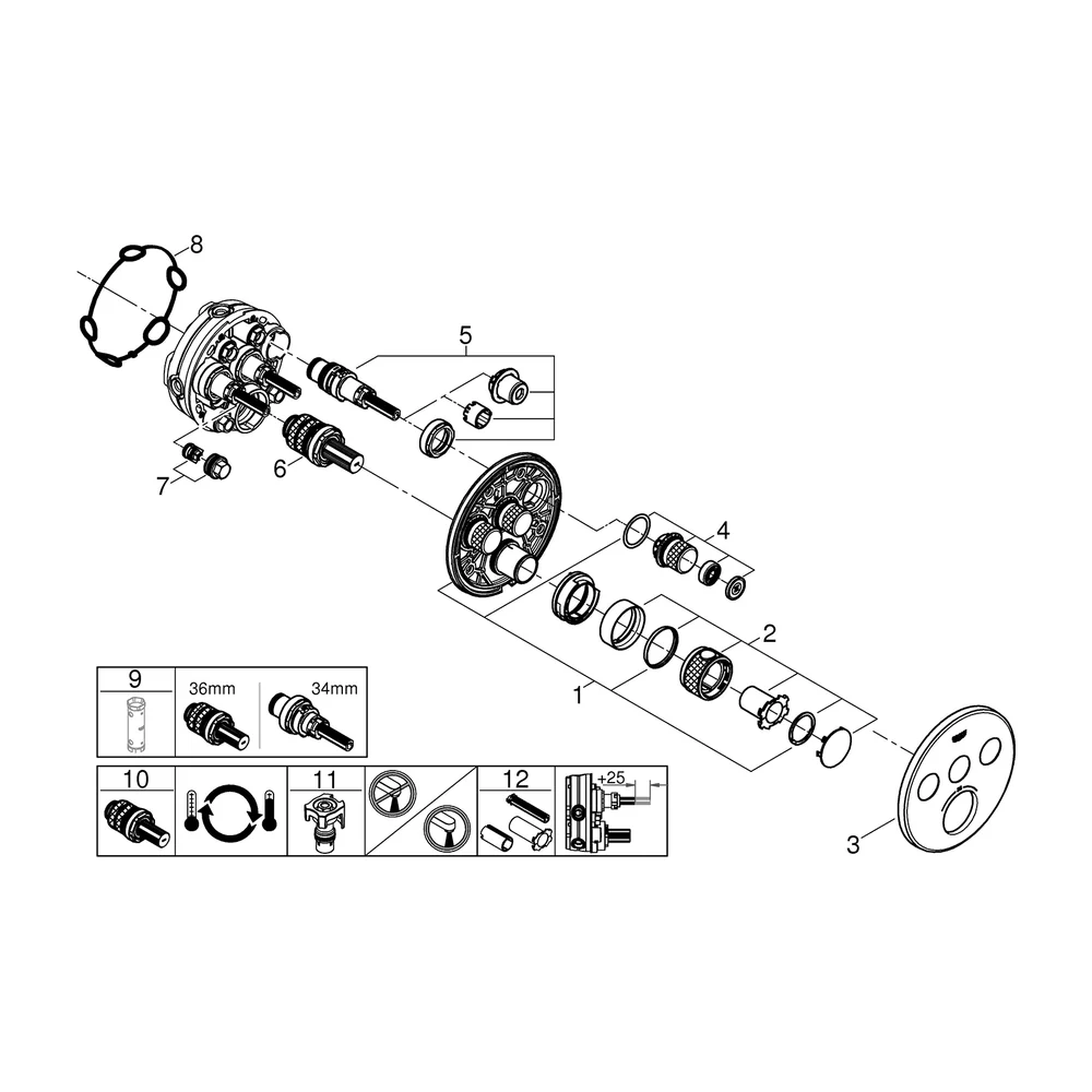 Grohe Grohtherm SmartControl, Opbouwdeel inbouwmengkraan Afbouwdeel